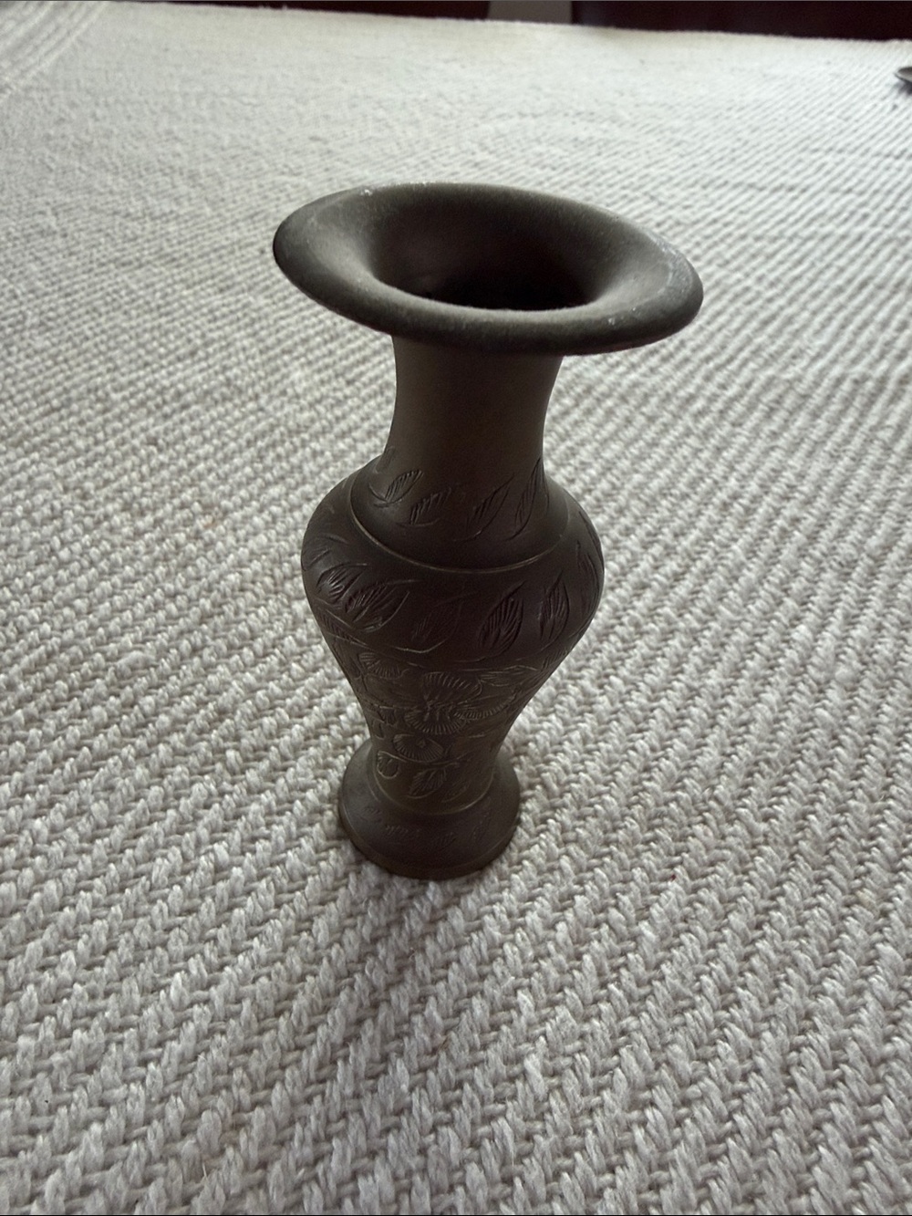 Small Vintage Etched Brass Bud Vase 4" Tall - Picture 3 of 4